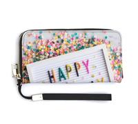 Jubonexis Cartera larga plegable de piel sintética con diseño de tablero de cartas de feliz cumpleaños, monedero, funda para tarjetas de crédito, almacenamiento de dinero duradero para mujeres y