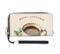 Jubonexis Cartera larga plegable de piel sintética con diseño de taza de café caliente de Navidad, monedero, funda para tarjetas de crédito, almacenamiento de dinero duradero para mujeres y hombres