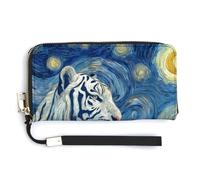 Jubonexis Cartera larga plegable de piel sintética con diseño de tigre blanco en estilo arremolinado, monedero, funda para tarjetas de crédito, almacenamiento de dinero duradero para mujeres y hombres