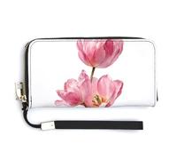 Jubonexis Cartera larga plegable de piel sintética con diseño de tulipanes rosados, monedero, funda para tarjetas de crédito, almacenamiento de dinero duradero para mujeres y hombres