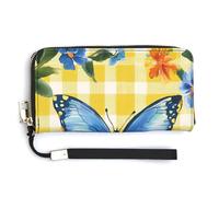 Jubonexis Cartera larga plegable de piel sintética con diseño floral a cuadros de mariposa, monedero, funda para tarjetas de crédito, almacenamiento de dinero duradero para mujeres y hombres