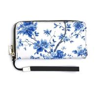 Jubonexis Cartera larga plegable de piel sintética con diseño floral de porcelana azul y blanca, monedero, funda para tarjetas de crédito, almacenamiento de dinero duradero para mujeres y hombres