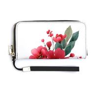 Jubonexis Cartera larga plegable de piel sintética con diseño floral rojo y verde de acuarela, monedero, tarjetero duradero, almacenamiento de dinero para mujeres y hombres