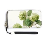 Jubonexis Cartera larga plegable de piel sintética con diseño vintage de hortensias verdes, monedero, funda para tarjetas de crédito, almacenamiento de dinero duradero para mujeres y hombres