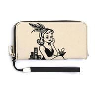 Jubonexis Cartera larga plegable de piel sintética con diseño vintage de mujer sentada en un gran cristal, monedero, tarjetero, almacenamiento de dinero duradero para mujeres y hombres