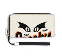 Jubonexis Cartera larga plegable de piel sintética con dos ojos y alas de murciélago para Halloween, monedero, tarjeta de crédito, almacenamiento de dinero duradero para mujeres y hombres