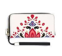 Jubonexis Cartera larga plegable de piel sintética con flores de arte popular ucraniano tradicional ucraniano, monedero para tarjetas de crédito, almacenamiento de dinero duradero para mujeres y