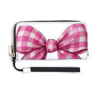Jubonexis Cartera larga plegable de piel sintética con lazo a cuadros rosa de doble bucle, monedero, funda para tarjetas de crédito, almacenamiento de dinero duradero para mujeres y hombres