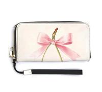 Jubonexis Cartera larga plegable de piel sintética con lazo rosa de cerezas de acuarela, monedero, funda para tarjetas de crédito, almacenamiento de dinero duradero para mujeres y hombres