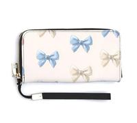 Jubonexis Cartera larga plegable de piel sintética con lazos de satén femenino, color azul, rosa, crema, monedero, tarjeta de crédito, almacenamiento de dinero duradero para mujeres y hombres