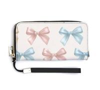 Jubonexis Cartera larga plegable de piel sintética con lazos de satén femenino, color azul, rosa, crema, monedero, monedero, tarjeta duradera, almacenamiento de dinero para mujeres y hombres