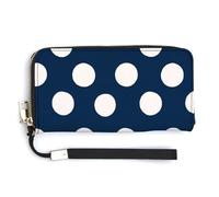 Jubonexis Cartera larga plegable de piel sintética con lunares blancos en azul oscuro, monedero, funda para tarjetas de crédito, almacenamiento de dinero duradero para mujeres y hombres