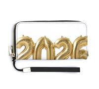 Jubonexis Cartera larga plegable de piel sintética con números de globo de lámina dorada 2026, monedero, funda para tarjetas de crédito, almacenamiento de dinero duradero para mujeres y hombres