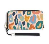 Jubonexis Cartera larga plegable de piel sintética con patrón abstracto de leopardo, azul, naranja, verde, monedero, funda para tarjetas de crédito, almacenamiento de dinero duradero para mujeres y