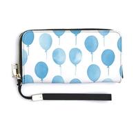 Jubonexis Cartera larga plegable de piel sintética con patrón de globo azul claro, monedero, funda para tarjetas de crédito, almacenamiento de dinero duradero para mujeres y hombres