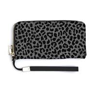 Jubonexis Cartera larga plegable de piel sintética con patrón de leopardo gris oscuro y plateado, monedero, funda para tarjetas de crédito, almacenamiento de dinero duradero para mujeres y hombres