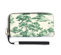 Jubonexis Cartera larga plegable de piel sintética con patrón de paisaje pastoral verde esmeralda, monedero, funda para tarjetas de crédito, almacenamiento de dinero duradero para mujeres y hombres