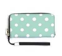Jubonexis Cartera larga plegable de piel sintética con patrón de puntos pequeños verde menta y blanco, monedero, funda para tarjetas de crédito, almacenamiento de dinero duradero para mujeres y