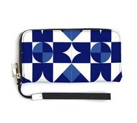 Jubonexis Cartera larga plegable de piel sintética con patrón geométrico azul oscuro y blanco, monedero, funda para tarjetas de crédito, almacenamiento de dinero duradero para mujeres y hombres