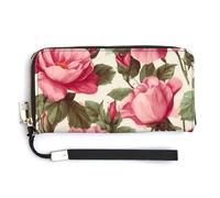 Jubonexis Cartera larga plegable de piel sintética con ramos de rosas rosadas, vintage, monedero, tarjeta de crédito, almacenamiento de dinero duradero para mujeres y hombres