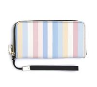 Jubonexis Cartera larga plegable de piel sintética con rayas verticales, color azul, rosa y crema, monedero, funda para tarjetas de crédito, almacenamiento de dinero duradero para mujeres y hombres