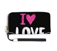 Jubonexis Cartera larga plegable de piel sintética con texto en inglés "I Love Cats" con diseño de corazón rosa, monedero, funda para tarjetas de crédito, almacenamiento de dinero duradero para