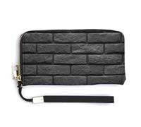Jubonexis Cartera larga plegable de piel sintética con textura de pared de ladrillo gris oscuro, monedero, funda para tarjetas de crédito, almacenamiento de dinero duradero para mujeres y hombres