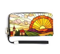 Jubonexis Cartera larga plegable de piel sintética con vidrieras abstractas que brillan intensamente, con diseño de atardecer, monedero, tarjetero, almacenamiento de dinero para mujeres y hombres