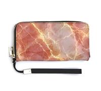 Jubonexis Cartera larga plegable de piel sintética de mármol pulido rosa oscuro, color naranja oscuro, funda para tarjetas de crédito, almacenamiento de dinero duradero para mujeres y hombres