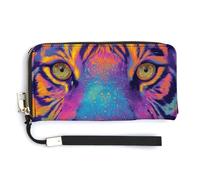Jubonexis Cartera larga plegable de piel sintética futurista con cara de tigre, monedero, funda para tarjetas de crédito, almacenamiento de dinero duradero para mujeres y hombres