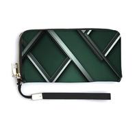 Jubonexis Cartera larga plegable de piel sintética geométrica verde oscuro y plateado, monedero, funda para tarjetas de crédito, almacenamiento de dinero duradero para mujeres y hombres