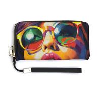 Jubonexis Cartera larga plegable de piel sintética para mujer con lentes de sol coloridas, monedero, funda para tarjetas de crédito, almacenamiento de dinero duradero para mujeres y hombres