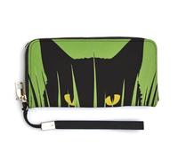 Jubonexis Cartera minimalista de piel sintética con diseño de gato mirando a través de la hierba, cartera larga y plegable, monedero, funda para tarjetas de crédito, almacenamiento de dinero duradero