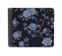 Jubonexis Cartera plegable clásica de piel sintética suave con patrón floral azul francés, monedero, funda para tarjetas de crédito, tarjetero duradero, billetera delgada para hombres y mujeres