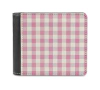Jubonexis Cartera plegable de piel sintética suave a cuadros de color rosa claro y crema, monedero, funda para tarjetas de crédito, tarjetero duradero, billetera delgada para hombres y mujeres
