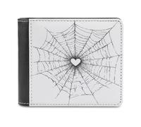 Jubonexis Cartera plegable de piel sintética suave con corazón en el medio, color negro y blanco, monedero, funda para tarjetas de crédito, tarjetero duradero, billetera delgada para hombres y mujeres