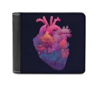 Jubonexis Cartera plegable de piel sintética suave con corazón humano con un bosque mágico, monedero, funda para tarjetas de crédito, tarjetero duradero, billetera delgada para hombres y mujeres