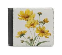 Jubonexis Cartera plegable de piel sintética suave con diseño de acuarela de varios Coreospis amarillos, monedero, funda para tarjetas de crédito, tarjetero duradero, billetera delgada para hombres y