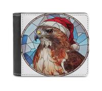 Jubonexis Cartera plegable de piel sintética suave con diseño de águila con sombrero de Papá Noel, monedero para tarjetas de crédito, tarjetero duradero, billetera delgada para hombres y mujeres