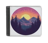 Jubonexis Cartera plegable de piel sintética suave con diseño de atardecer, paisaje, montañas, árboles, monedero, monedero, tarjeta de crédito, duradera, billetera delgada para hombres y mujeres
