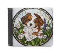 Jubonexis Cartera plegable de piel sintética suave con diseño de cachorro marrón y blanco, con vidrieras, monedero, funda para tarjetas de crédito, tarjetero duradero, billetera delgada para hombres y