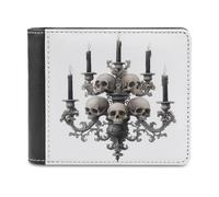 Jubonexis Cartera plegable de piel sintética suave con diseño de calaveras de candelabro barroco vintage, para Halloween, monedero, tarjeta de crédito, tarjetero duradero, billetera delgada para