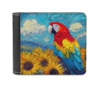 Jubonexis Cartera plegable de piel sintética suave con diseño de campo de girasoles de guacamayo, monedero, funda para tarjetas de crédito, tarjetero duradero, billetera delgada para hombres y mujeres