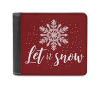 Jubonexis Cartera plegable de piel sintética suave con diseño de copo de nieve en rojo Let It Snow, monedero, funda para tarjetas de crédito, tarjetero duradero, billetera delgada para hombres y