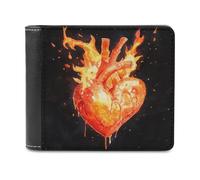 Jubonexis Cartera plegable de piel sintética suave con diseño de corazón en llamas, monedero, funda para tarjetas de crédito, tarjetero duradero, billetera delgada para hombres y mujeres