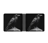 Jubonexis Cartera plegable de piel sintética suave con diseño de cuervo posado en una piedra, monedero, funda para tarjetas de crédito, tarjetero duradero, billetera delgada para hombres y mujeres