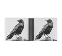 Jubonexis Cartera plegable de piel sintética suave con diseño de cuervo posado en una roca, monedero, funda para tarjetas de crédito, tarjetero duradero, billetera delgada para hombres y mujeres