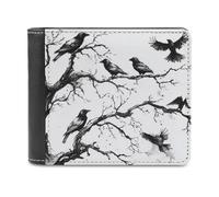 Jubonexis Cartera plegable de piel sintética suave con diseño de cuervos sentados en ramas de árbol muerto, monedero, funda para tarjetas de crédito, tarjetero duradero, billetera delgada para hombres