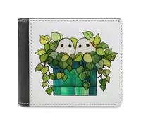Jubonexis Cartera plegable de piel sintética suave con diseño de dos bonitos fantasmas en maceta verde, monedero, funda para tarjetas de crédito, tarjetero duradero, billetera delgada para hombres y