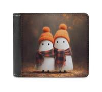 Jubonexis Cartera plegable de piel sintética suave con diseño de dos bonitos fantasmas en un bosque otoñal, monedero, funda para tarjetas de crédito, tarjetero duradero, billetera delgada para hombres